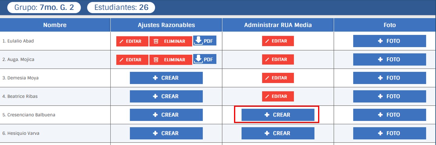 imagen de la pantalla del botón crear