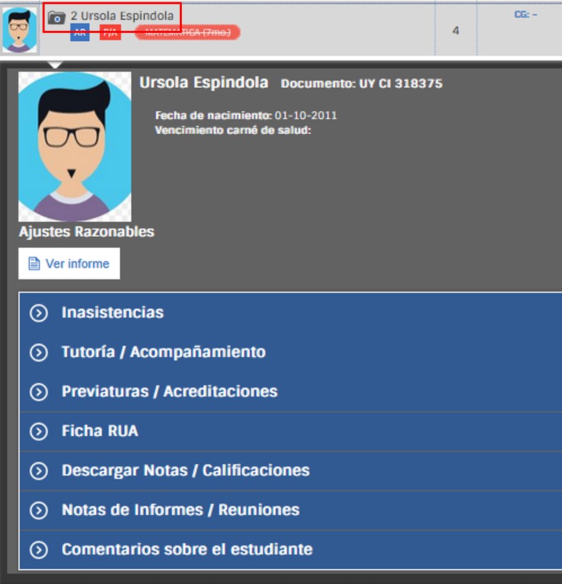 imagen con la información del estudiante