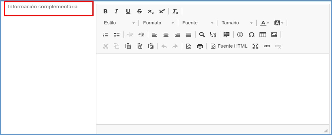 pantalla información complementaria