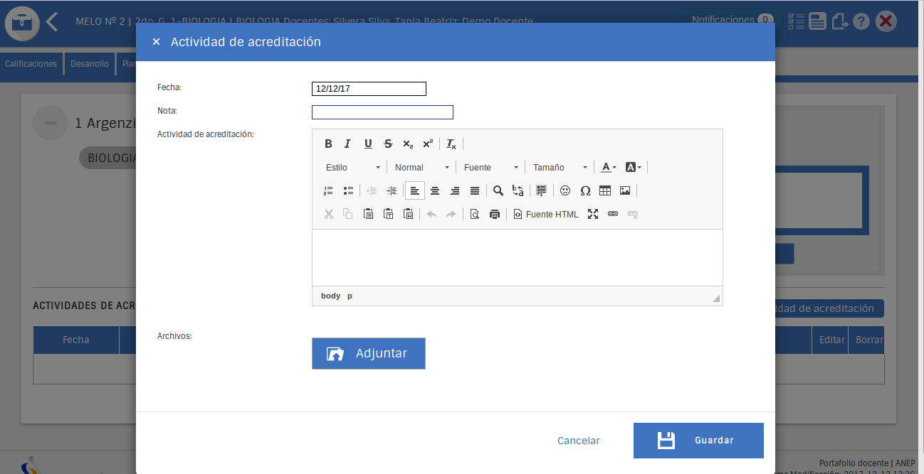 Pantalla agregar actividad